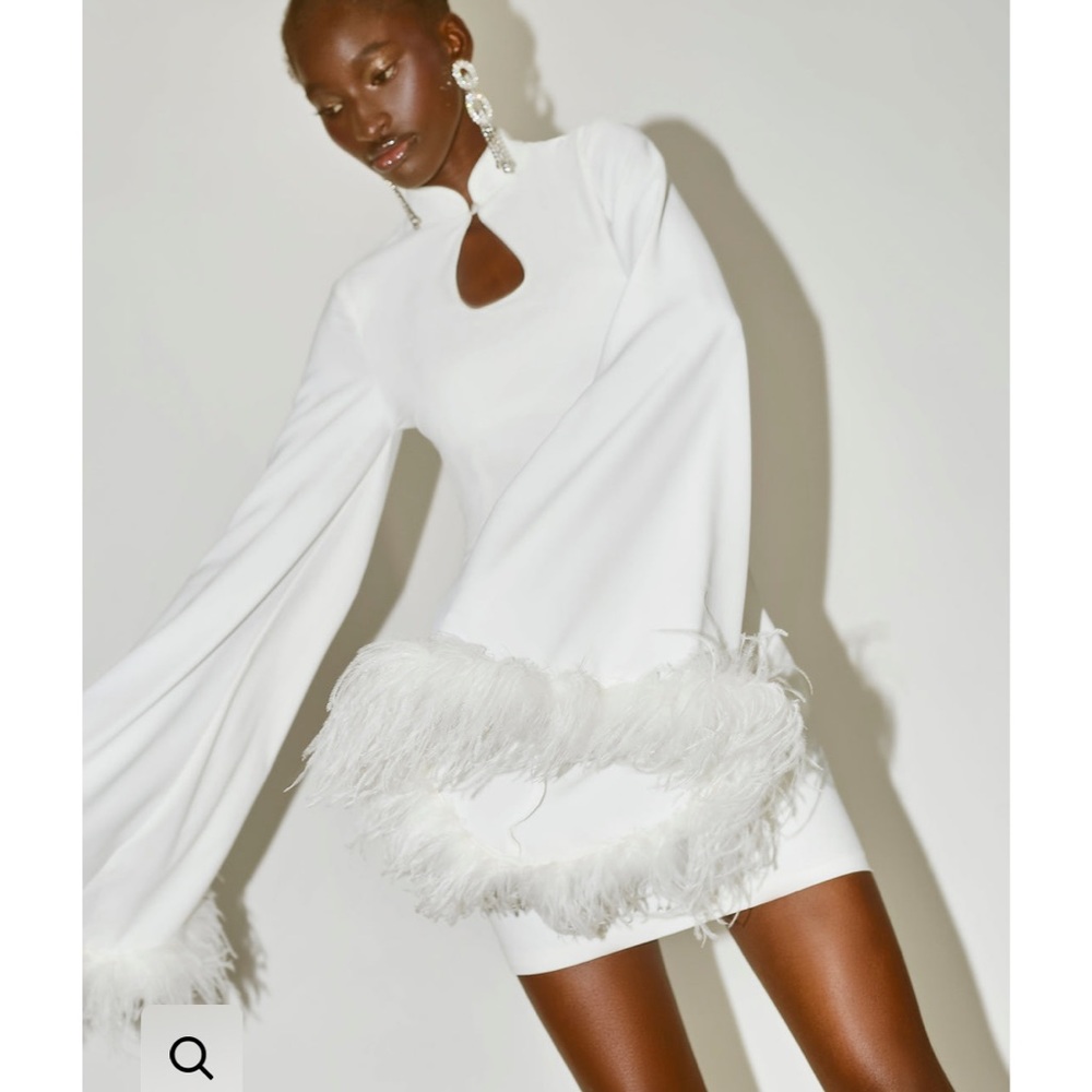 De La Vali Genevieve Mini Dress - white feather trim